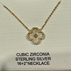 Rachel Zoe Gold and White Clover Crystal Pendant Necklace